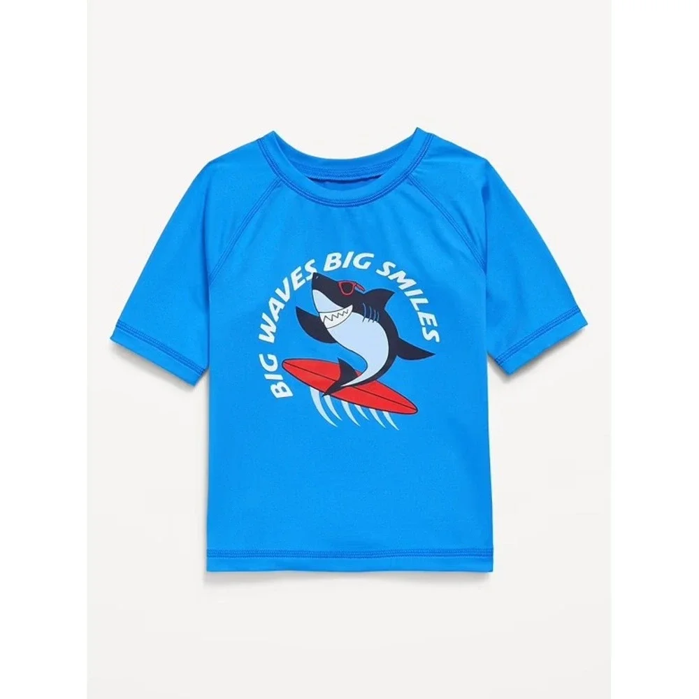 Old Navy Kids Blue Shark Surfing Rash Guard Swim Shirt UPF 40+ 4T NWT